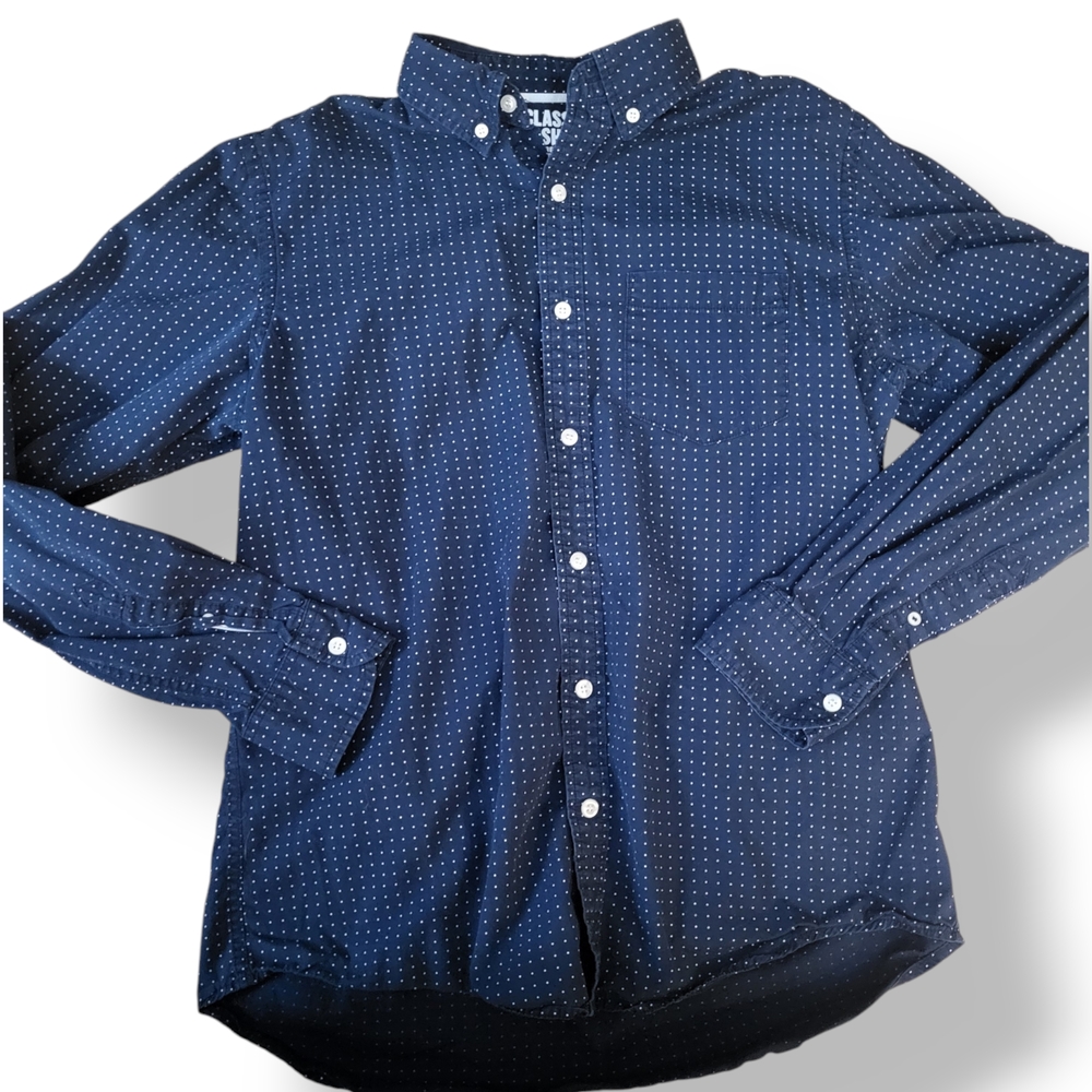 Classic Navy Blue Polka Dot Men's Shirt